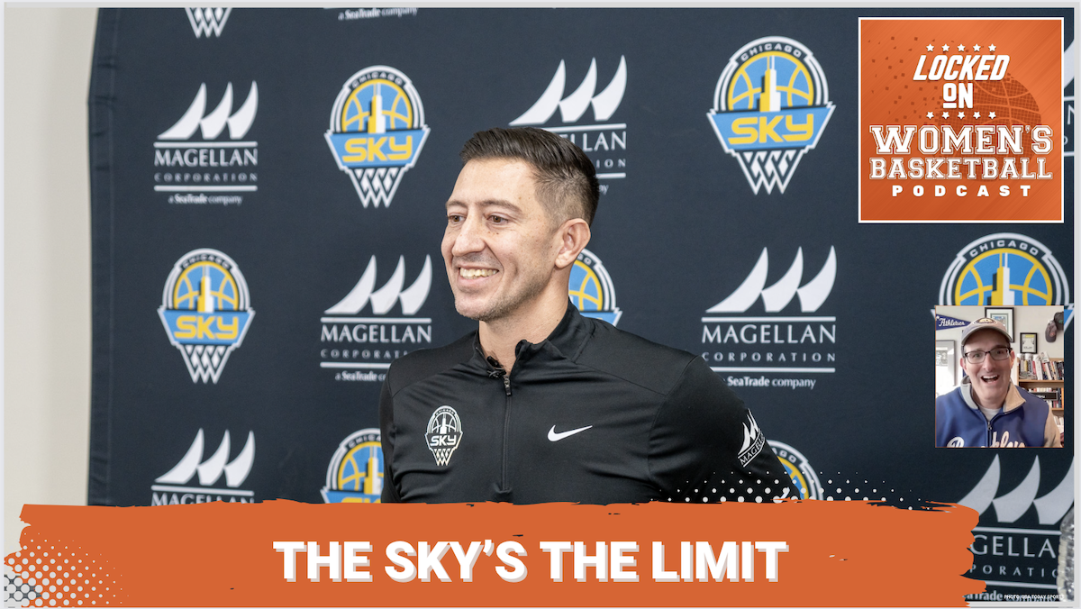 Graphic with a photo of Chicago Sky GM Jeff Pagliocca. Text below reads "The Sky's the limit."